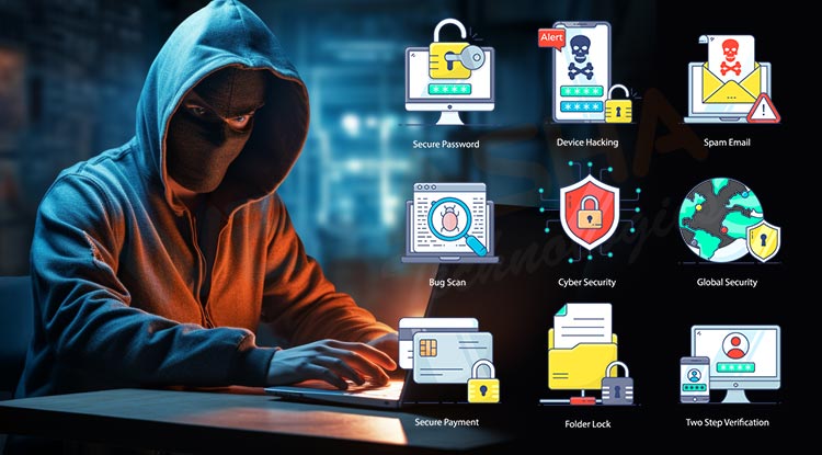 Illustration of a digital shield protecting data